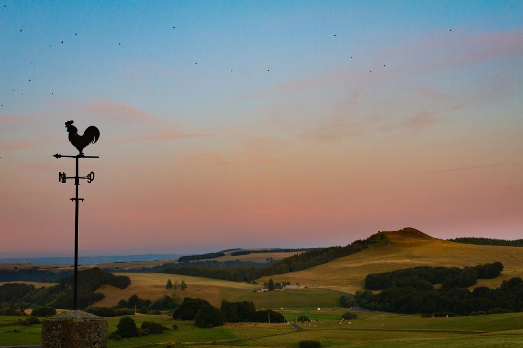 couché de soleil, puy de sancy, girouette, paysage, nature