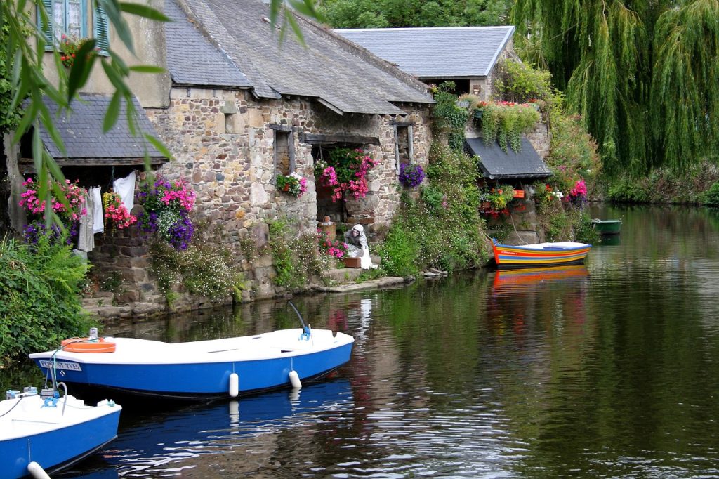 bretagne, nature, france, pontrieux, wash-house, flow, boats, water, house